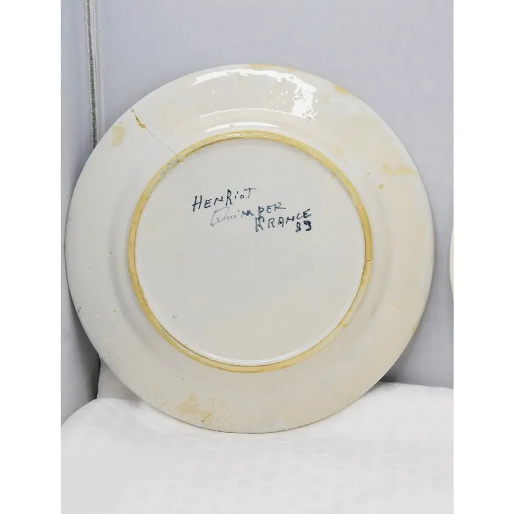 Henriot Quimper Petit Breton Primitive French Faïence Figural Plates, Set of 2